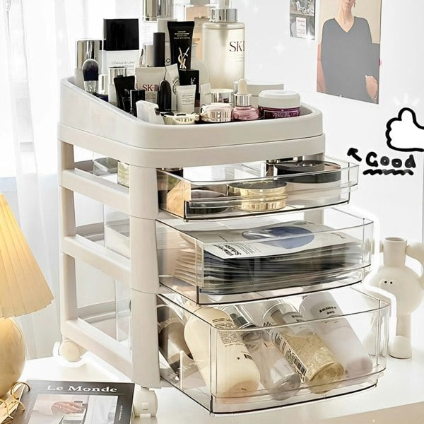 Living and Home 3 Tier Cosmetic Drawer Storage Trolley Mobile To Store Cosmetics Storage Box