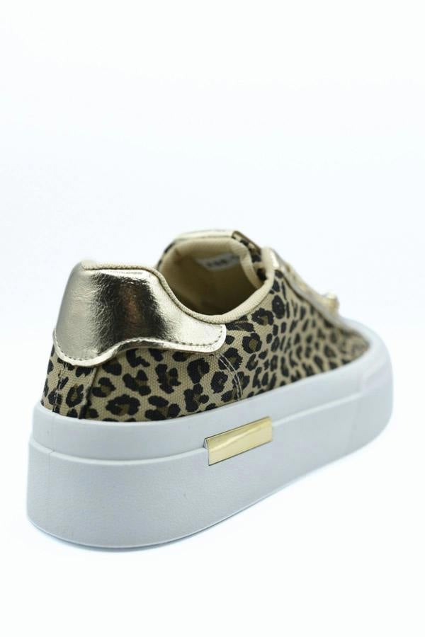 Angelah Lace Up Love Platform Trainers - Leopard