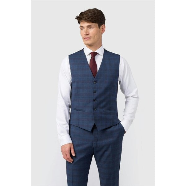 Ted Baker Slim Fit Navy Caramel Check Waistcoat