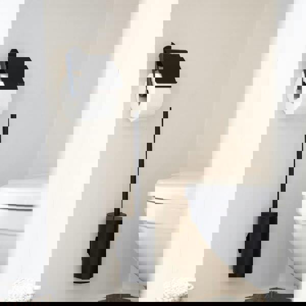 Smedbo Matt Black Self Adhesive Wall Mounted Toilet Roll Holder with Lid