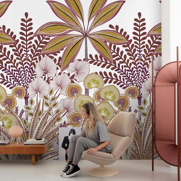 Grandeco Jody Retro Botanical Leaf 3 panel repeatable Mural 1.59 x 2.8m