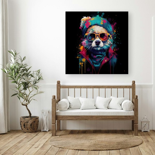 Warren Reed Multi Coloured Splash Art Dog Canvas