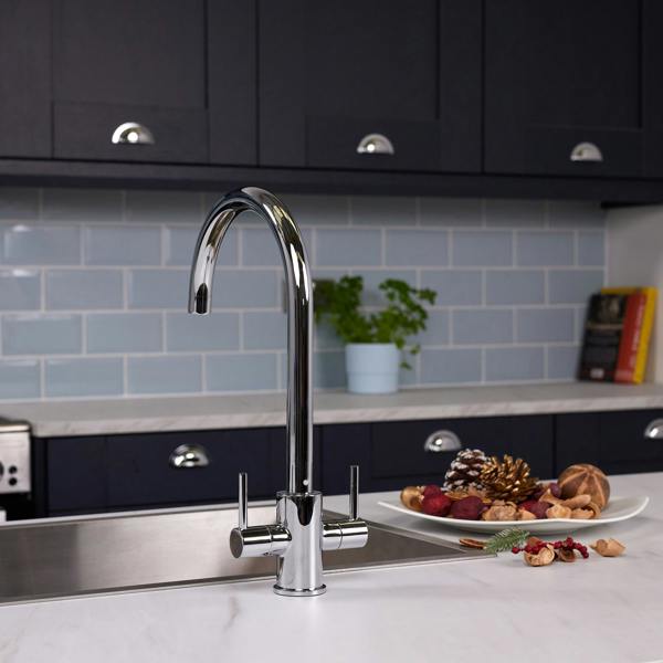 Flode Hammerfest | Dual Lever Kitchen Sink Mixer Tap with Swivel Spout | Polished Chrome Finish