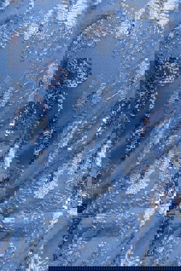 Flared Sleeve Embroidered Maxi Dress - Cornflower Blue DR3279A