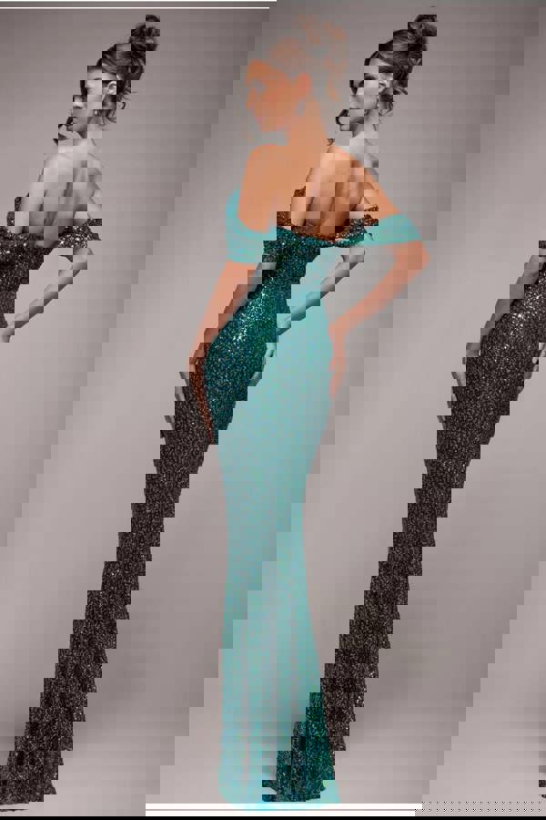 Off The Shoulder Sequin Wing Maxi - Emerald Green DR2791