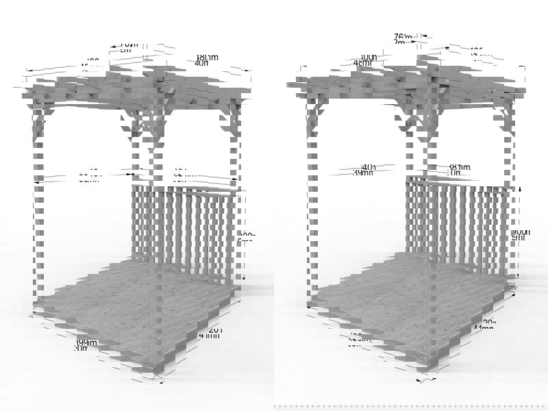 Arbor Garden Solutions Square Pergola And Decking Kit With One Side Balustrade
