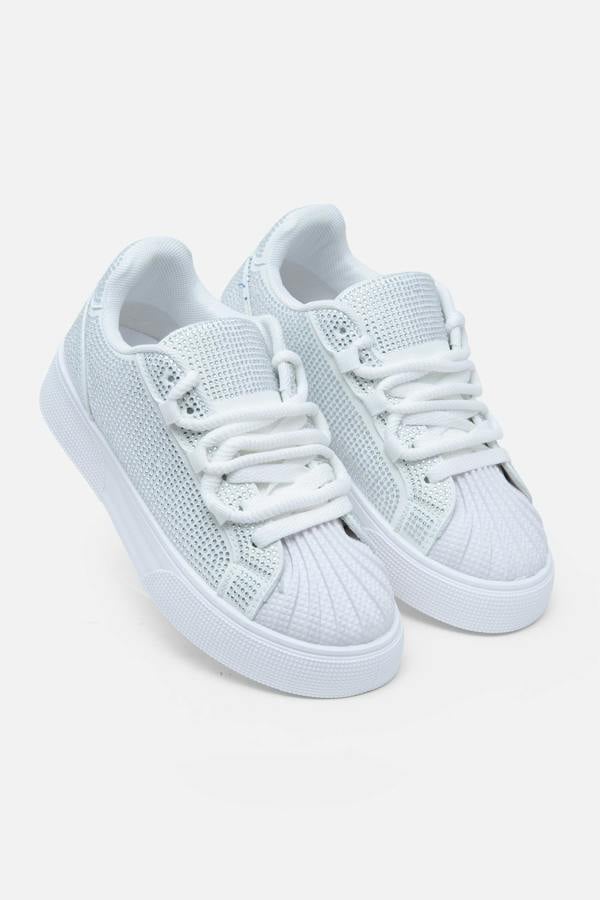 Sparkly Crystal Eternal Trainers White, featuring double Lace Detail