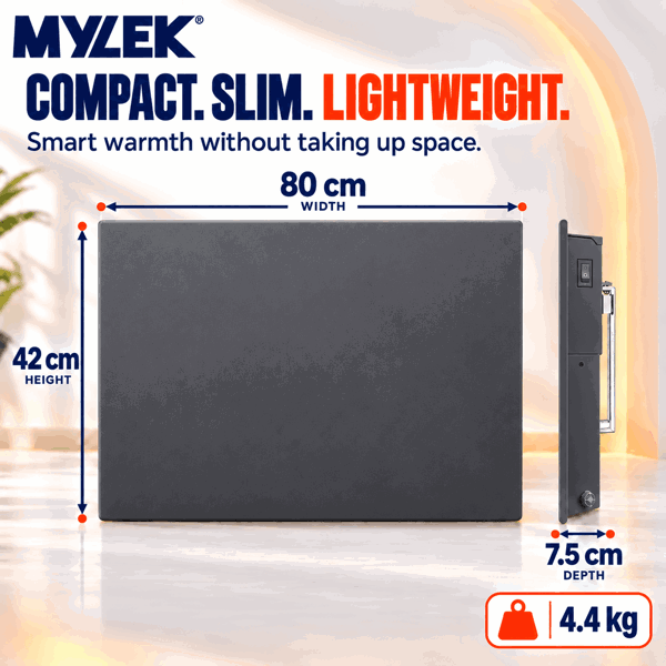 MYLEK Electric Radiator Panel Heater Grey WIFI Smart APP Eco 1500W Bathroom Safe Wall Mounted Timer Thermostat
