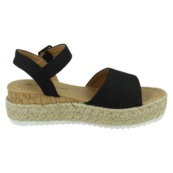Anne Michelle Ladies Mid Platform Wedge Espadrille Mule Sandal with Buckle Ankle Strap F12091