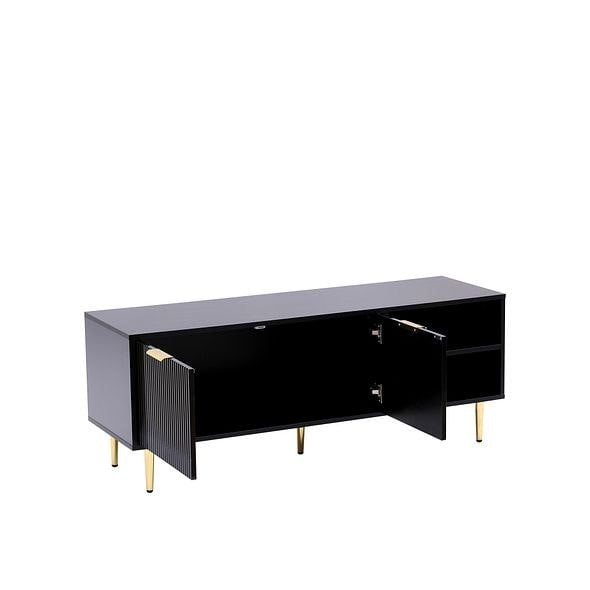 MMT Furniture Designs Black MMT TV Stand, TV Stand Cabinet with Fluted Ribbed Gloss Doors and Legs, 130cm TV