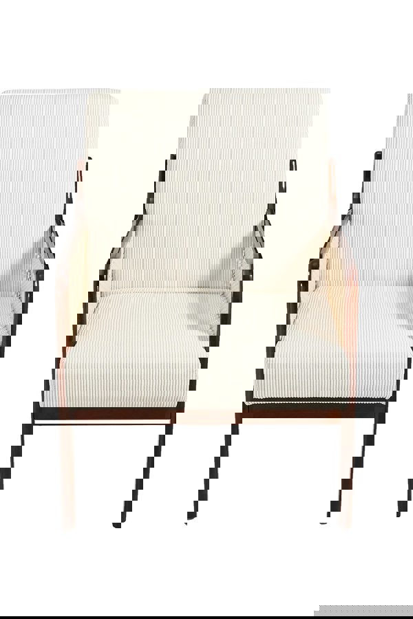 Living and Home Corduroy Beige Armchair with Rattan Armrest