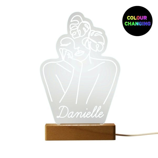 Personalised Memento Company Personalised Fleur Line Art Wooden Based LED Light