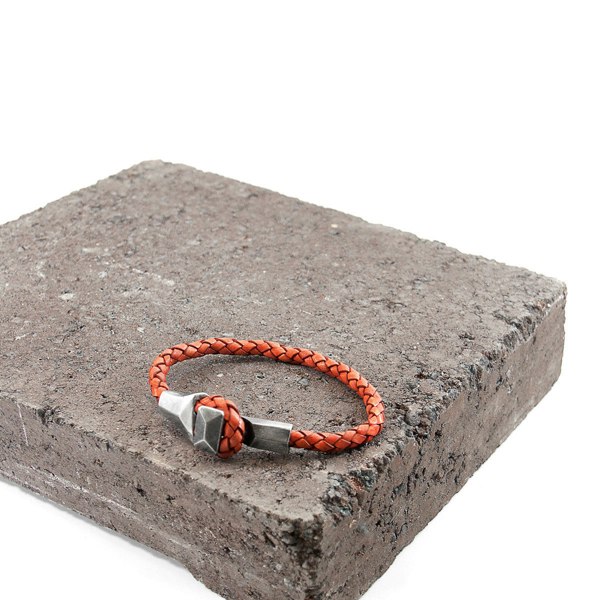 Anchor & Crew Amber Red Alderney Silver and Braided Leather Bracelet