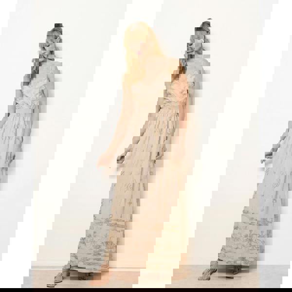 Blue Vanilla Embroidered Maxi Dress With Adjustable Straps