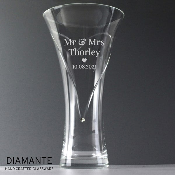Personalised Memento Company Personalised Mr & Mrs Large Hand Cut Diamante Heart Vase