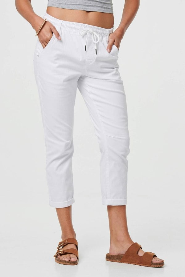 White | High Waist Skinny Cropped Trousers
