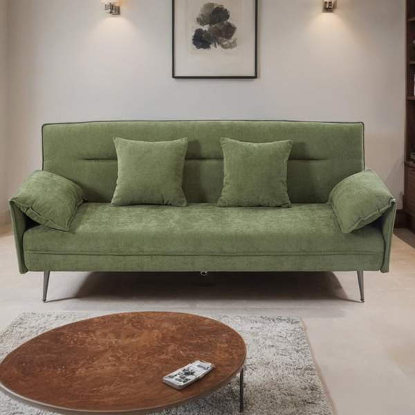 Living and Home 3-Seater Green Contemporary Convertible Sofa Bed with 2 Pillows