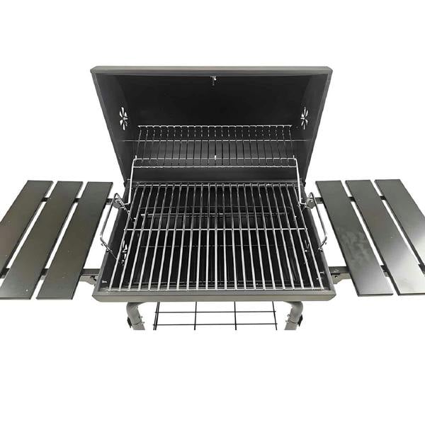 Gr8 Garden Large Charcoal Barrel BBQ Grill Smoker with Thermometer Side Table and Wheels