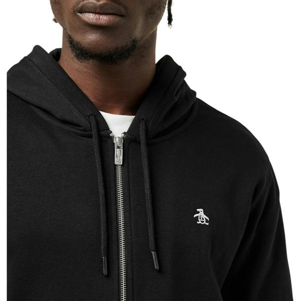 Original Penguin Mens Cotton Long-Sleeved Full Zip Hoodie - True Black - 
