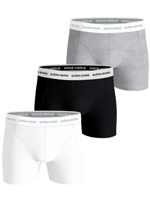 Bjorn Borg 3-Pack White Waistband Boxer Briefs, Black/White/Grey