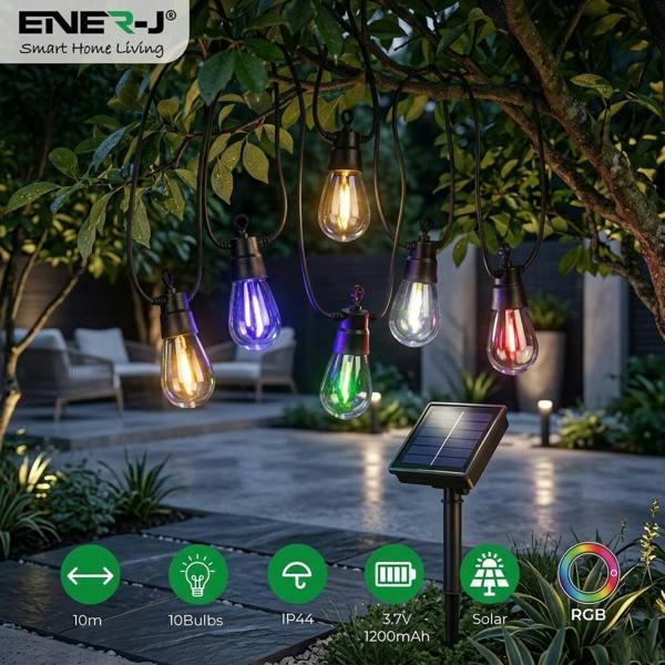 ENER-J Solar RGB Meteor Show String Lights for festive season, 10 Meters 10 Lamps, IP44