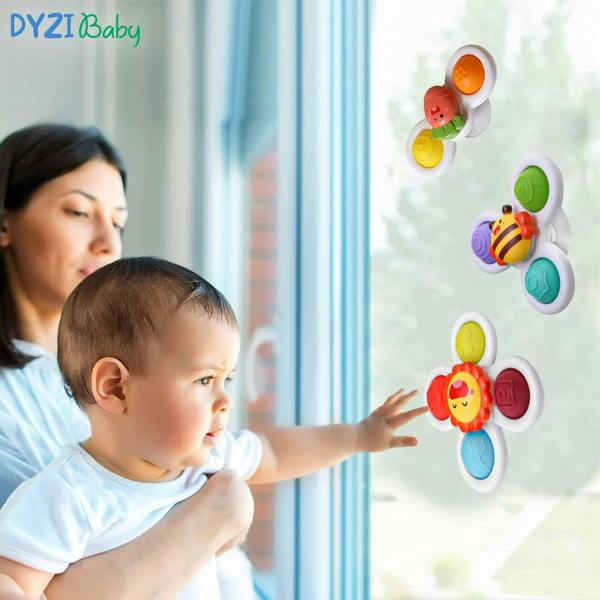 Dyzi Suction Cup Fidget Spinner - Sensory Bath Toy Kids Pack of 3