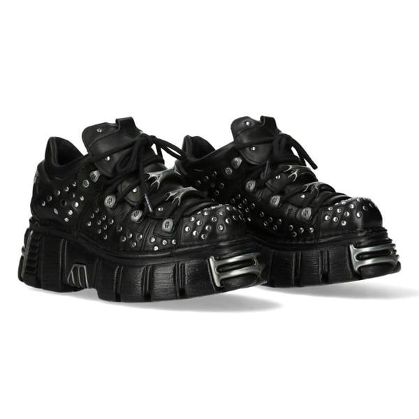 New Rock M-120NR-C1 Black Leather Gothic Platform Ankle Boots