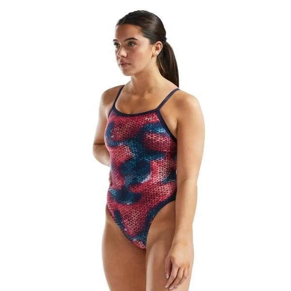 Tyr StarHex Durafast Elite DiamondFit swimsuit in pink blue mosaic