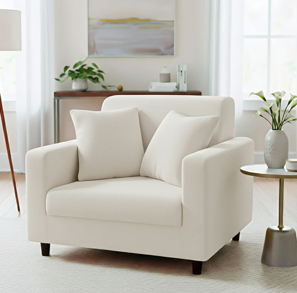 Anyseat 1 Seater Sofa Cover Plain White Style and Protection For Living Room Sofa Chair Elastic Stretchable Slipcover