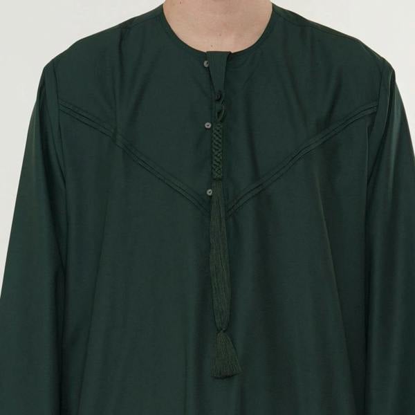 HM11 - Men's Emirati Omani Bobble Button Thobe - Green - Thobez - 3