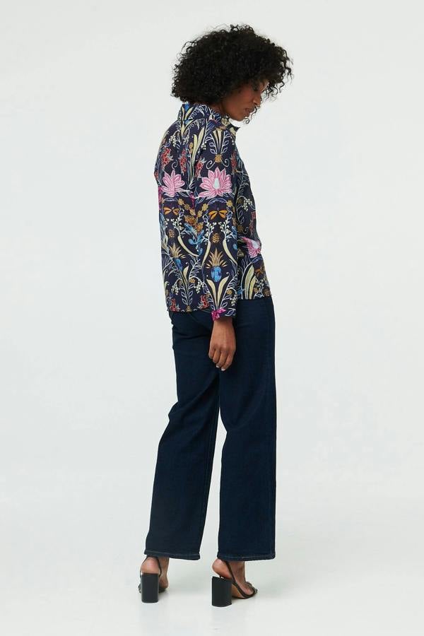 Navy | Floral Long Sleeve Relaxed Shirt