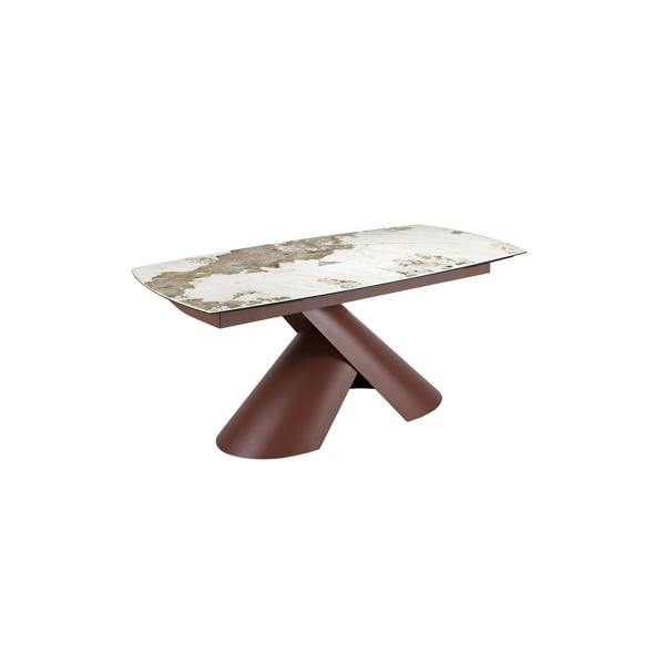 Angel Cerdá Extendable barrel oval dining table in porcelain marble and copper-brown steel 1194