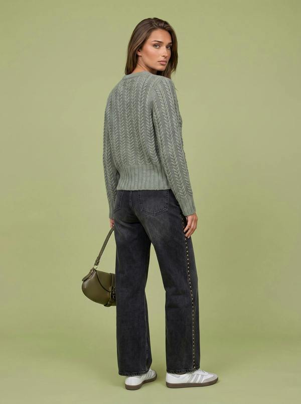 Urban Bliss Wool Blend Cabled Cardigan Khaki