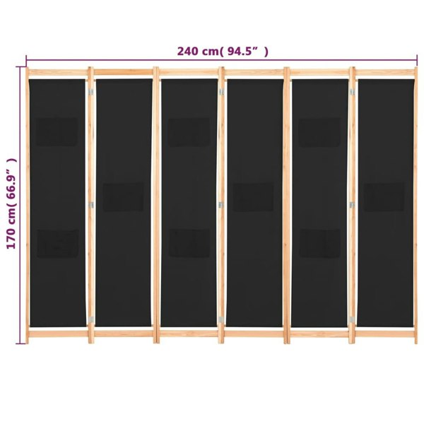 Berkfield 6-Panel Room Divider Black 240x170x4 cm Fabric