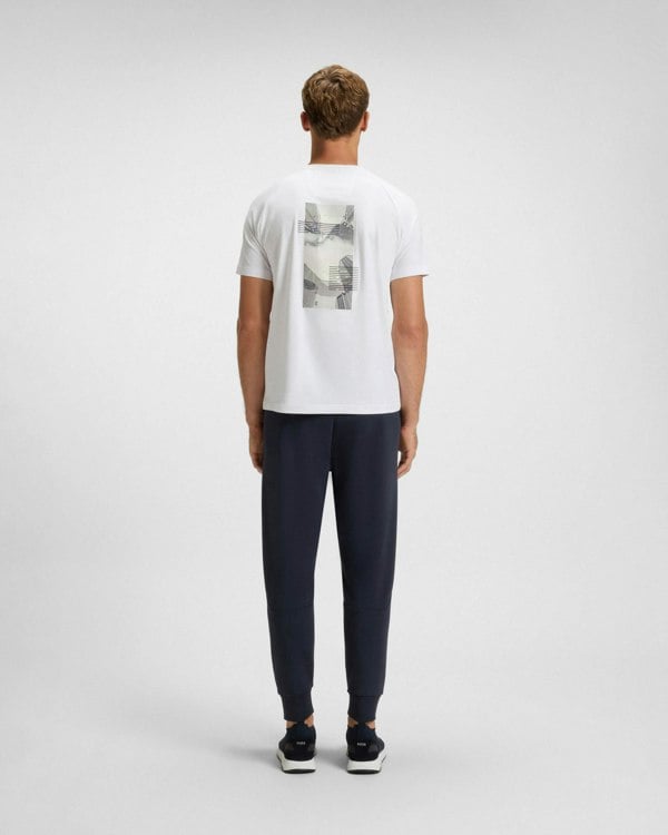 BOSS Green Zone Stripe Mens T-Shirt with Decorative Reflective Accents - White 100