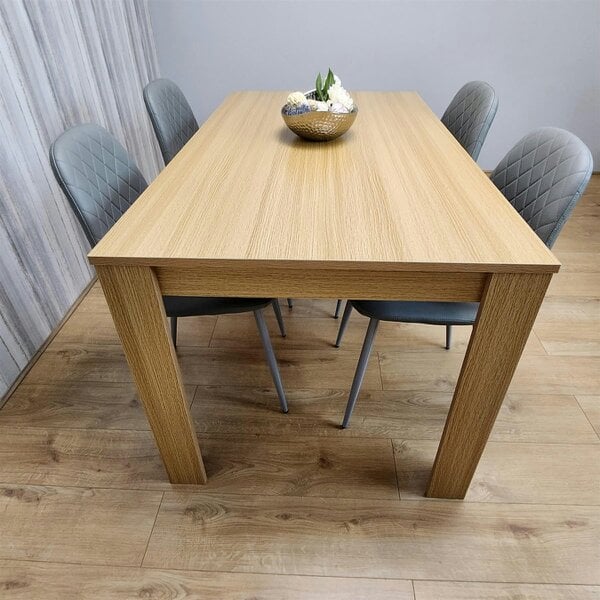 Kosy Koala Dining Set of 4 Oak Effect Dining Table and 4 Cream Gem Patterned Stitiched Chairs