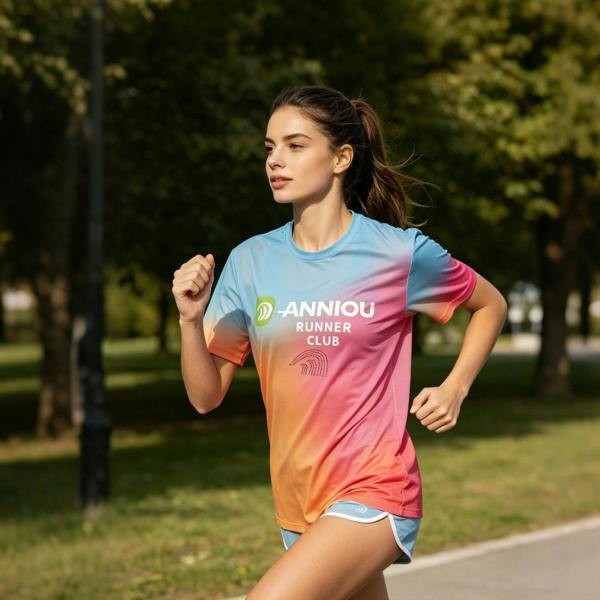 Anniou Women's Dry Fit Running T-shirt - Rainbow gradient