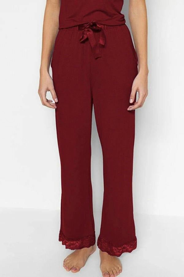 WOVCOR 2-Piece Viscose Knit Pajama Set with Lace and Ribbon Details