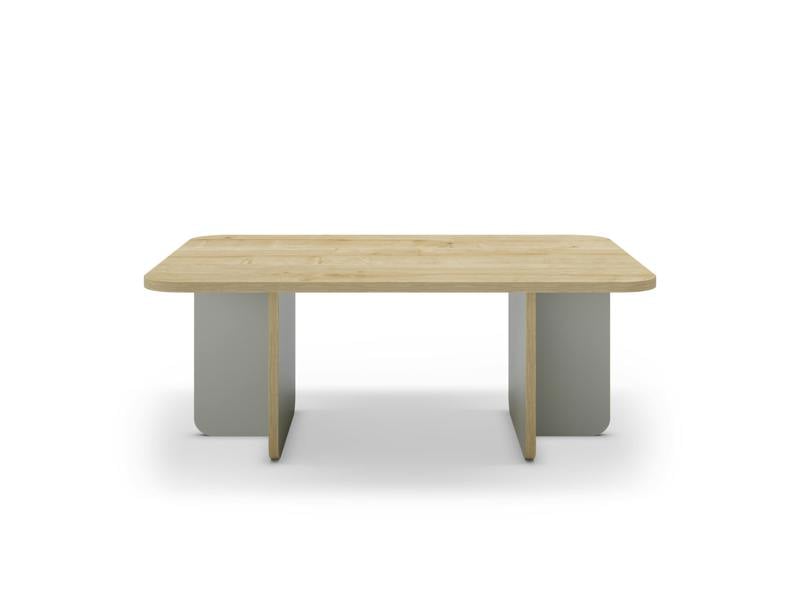 Decortie Modern Rectangular Curved Corners Coffee Table 100cm Centre Table with Thick Slab Legs for Home, Office
