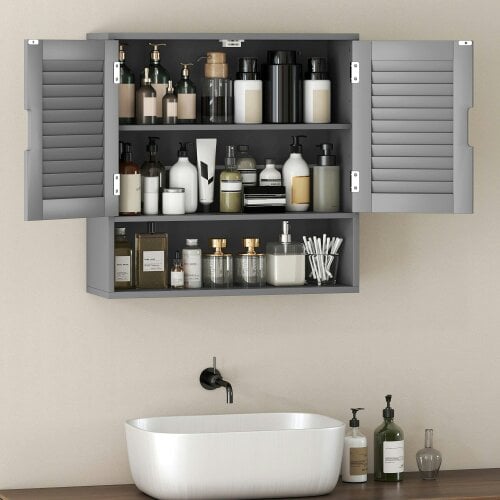 Wyld Haus Zilikane Wall Mounted Bathroom Storage Cabinet With Adjustable Shelves Grey 60 x 20 x 60cm