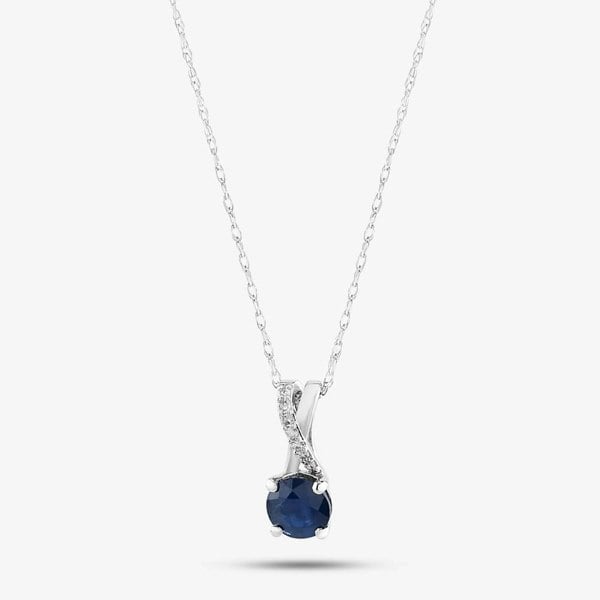 T. H. Baker 9ct White Gold Sapphire & Diamond Crossover Pendant Necklace OJP1703-BS