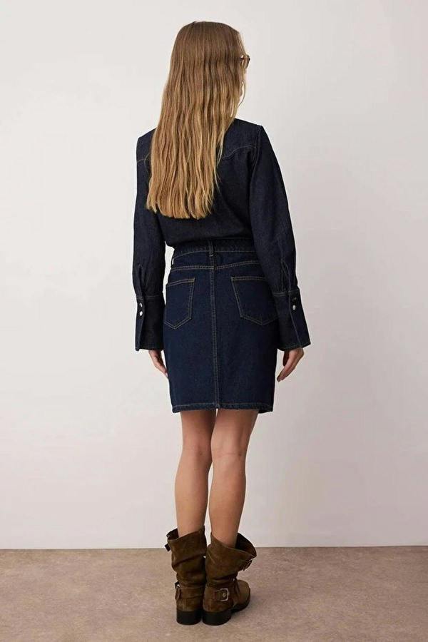 WOVCOR Button-Front Mini Denim Skirt