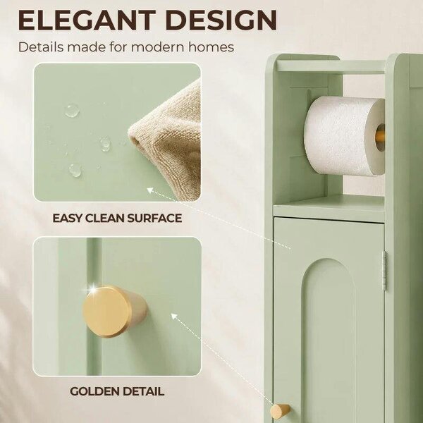 Small Bathroom Storage Cabinet with Toilet Roll Holder - Light Green
