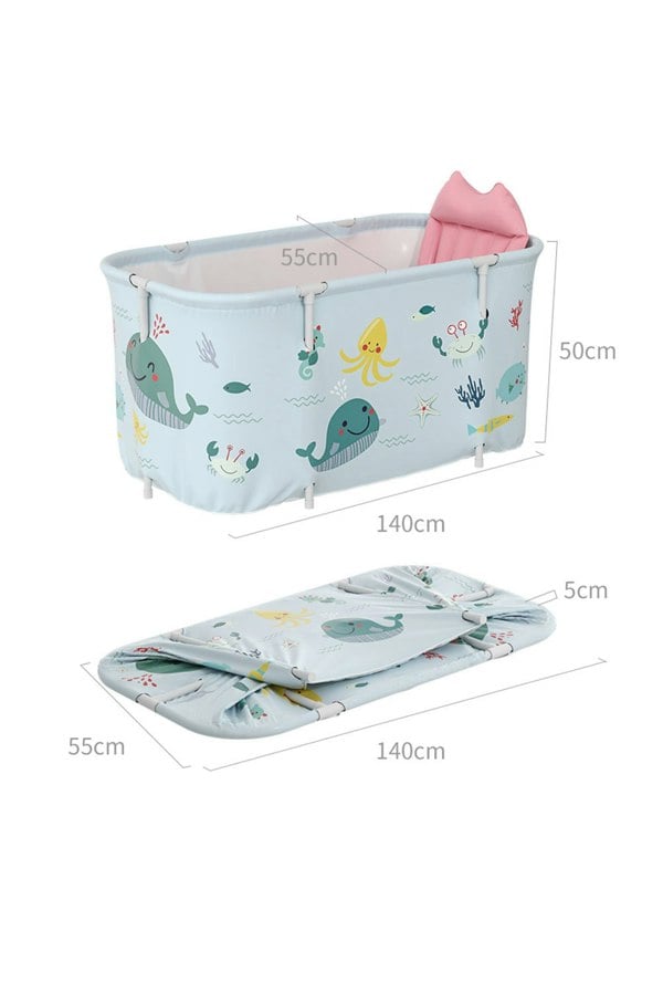 Living and Home 140cm W x 55cm D x 50cm H Light Blue Portable Large Folding Bathtub with Cushion