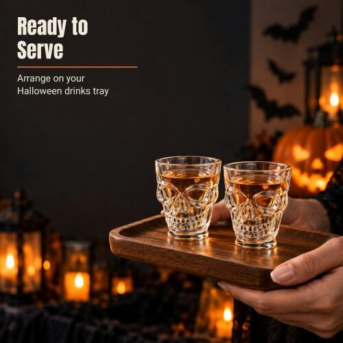 Shatchi Clear Halloween Skull Shot Glasses 4 Pack, 55ml Plastic Party Drinkware