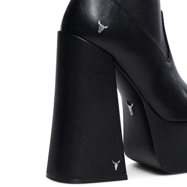 Windsorsmith Womens Black Mid-Calf Sock Platform Goth Heel Boots - Saviour