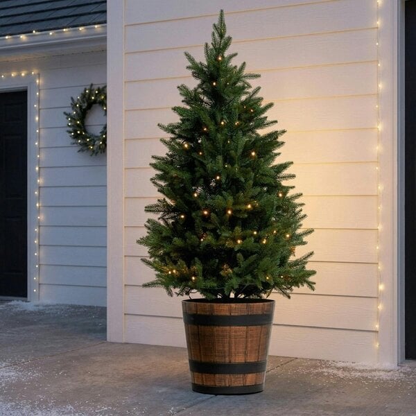 Garden Greatness 4ft Heritage Fir Compact Pre-Lit Potted Green Christmas Tree