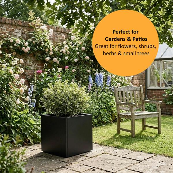Nicoman Galvanised Steel Black Cube Metal Planter 50cm x 50cm