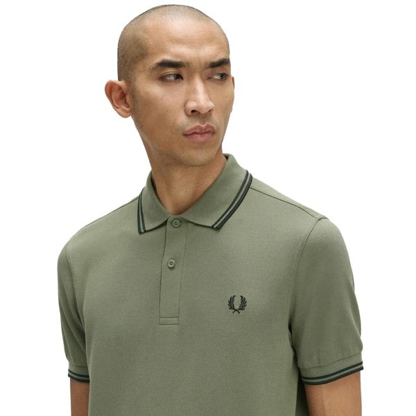 Fred Perry Twin Tipped Polo Shirt Wreath Green/Black/Black