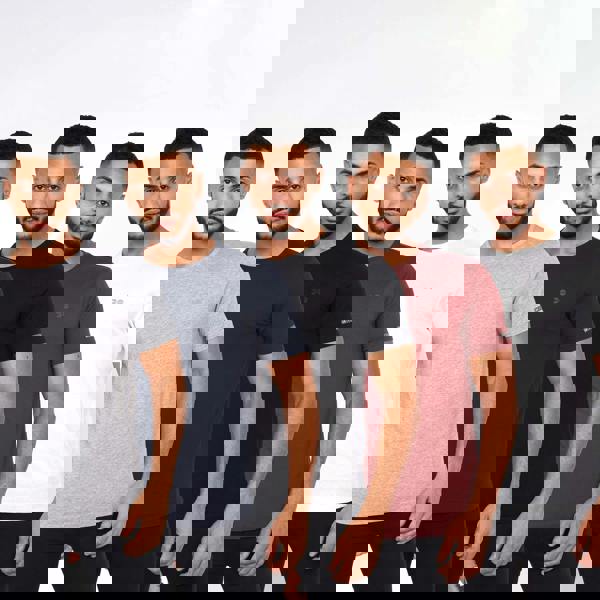 Crosshatch Mens Fellawear T-Shirt (Pack of 5) - Grey/Navy/Black/Red/White - 